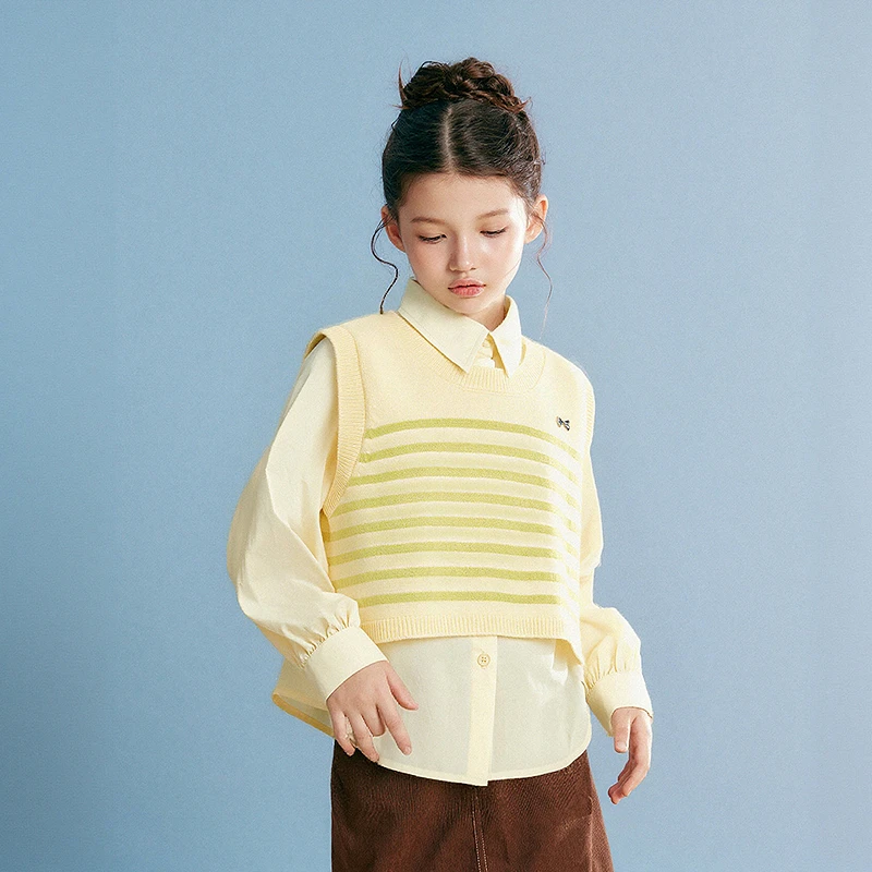 DEESHA/笛莎洋气时尚学院风毛织背心+衬衫2024新款两件套女童春秋