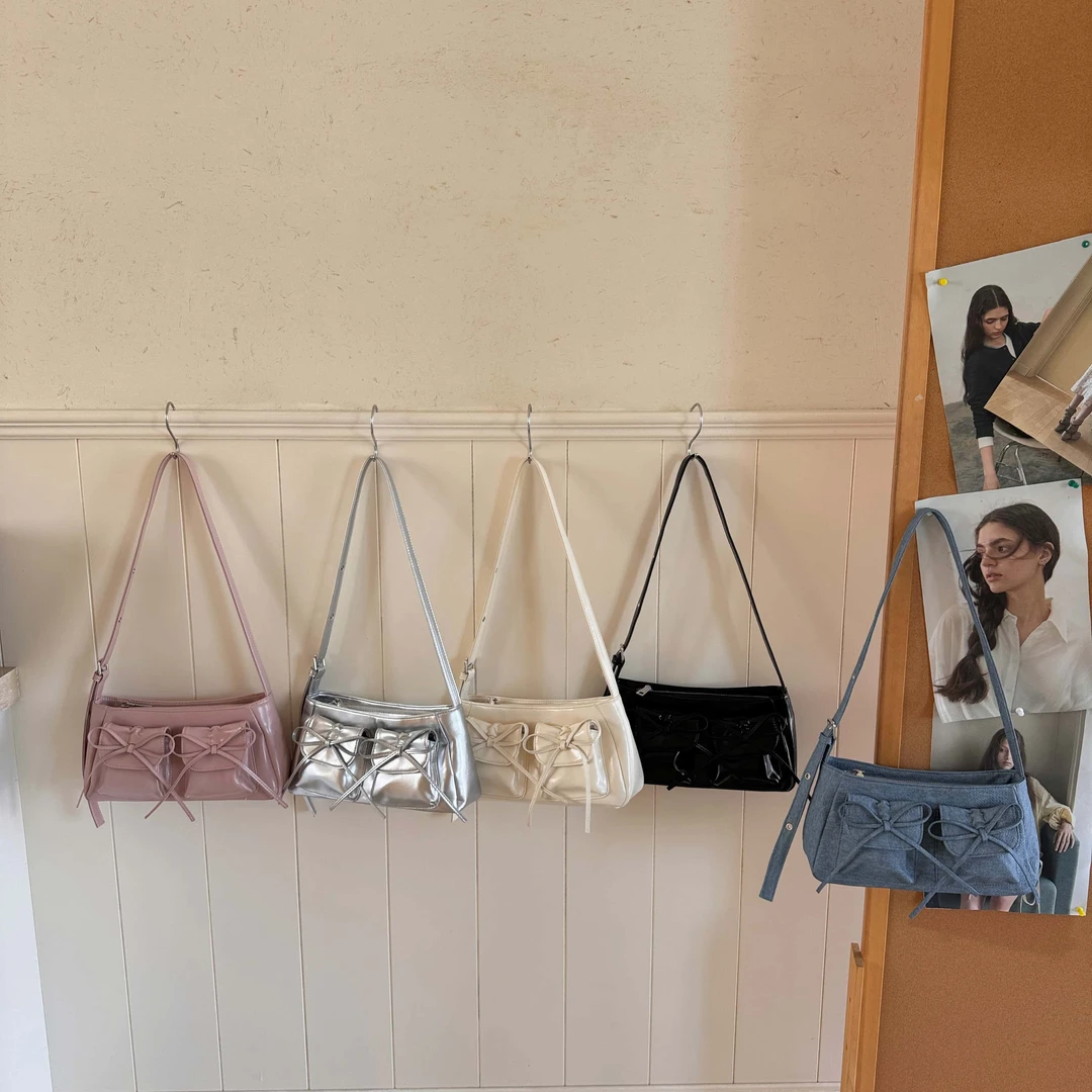 蝴蝶结车缝线时尚潮流蝴蝶腋下包单肩包磁扣拉链