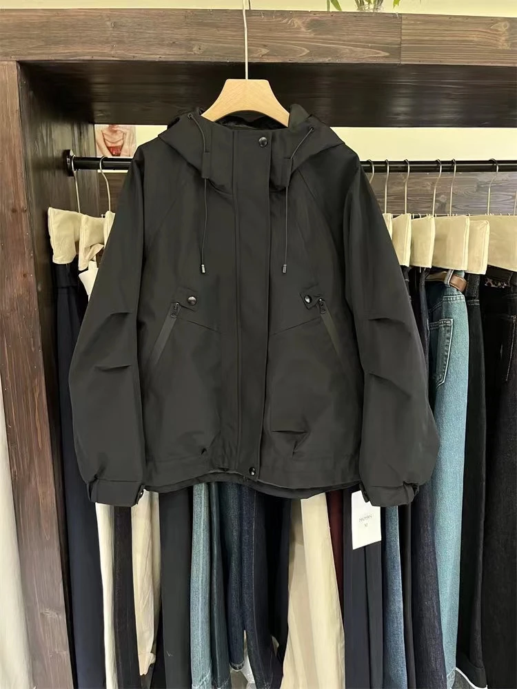 秋冬新款连帽时尚宽松休闲夹克版宽松短款加棉派克服外套#1086