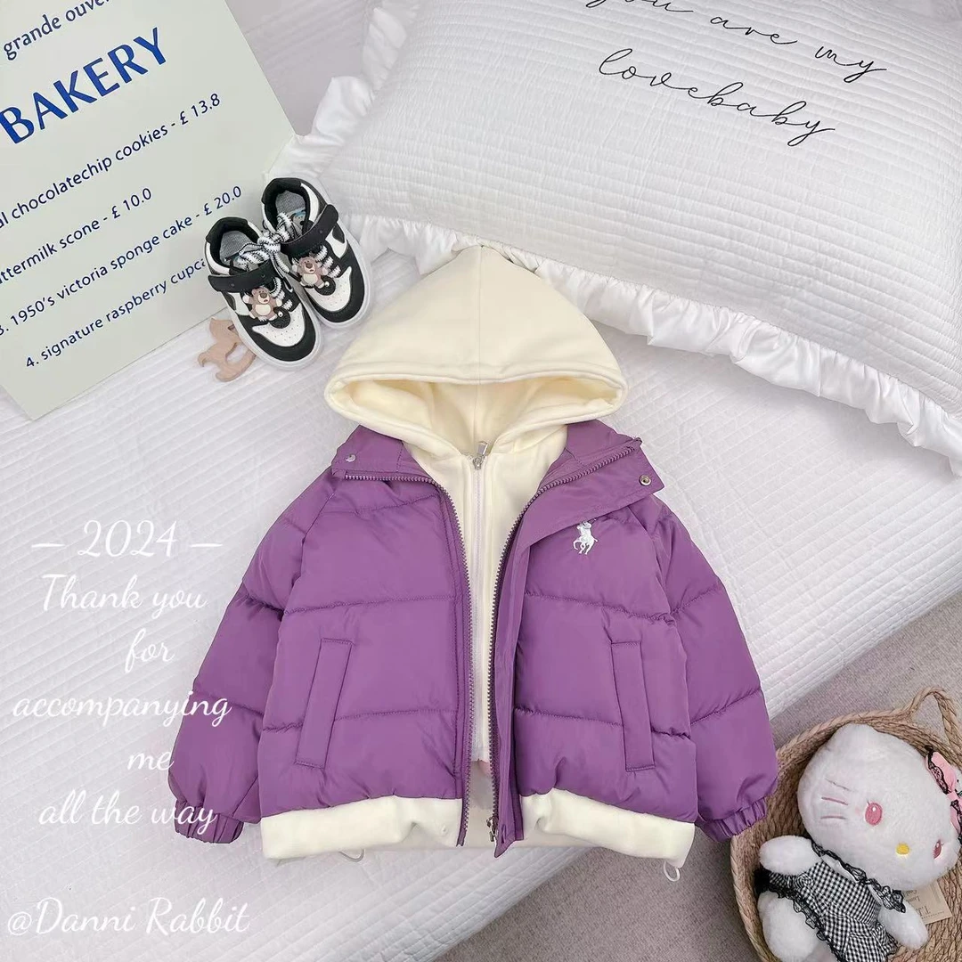 小兔家【假两件夹棉*拼接连帽】冬季儿童百搭保暖棉服 D-Z936