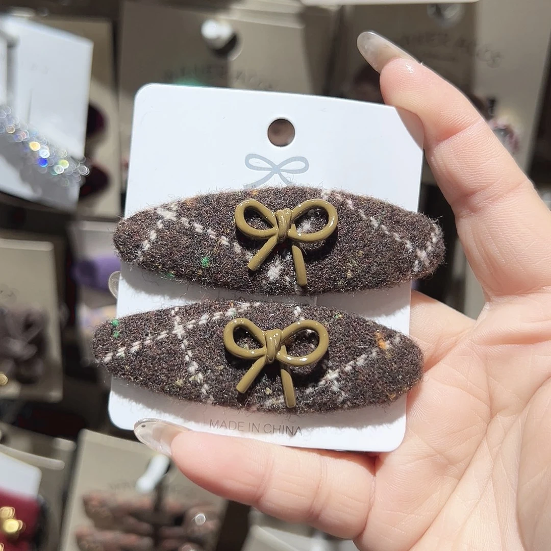 非金属咖色格纹蝴蝶结掰掰