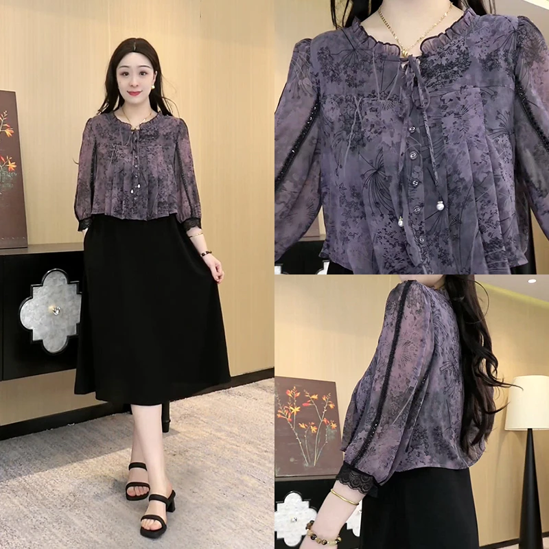 定制大码女装气质连衣裙2025夏季新款系带假两件裙子250851