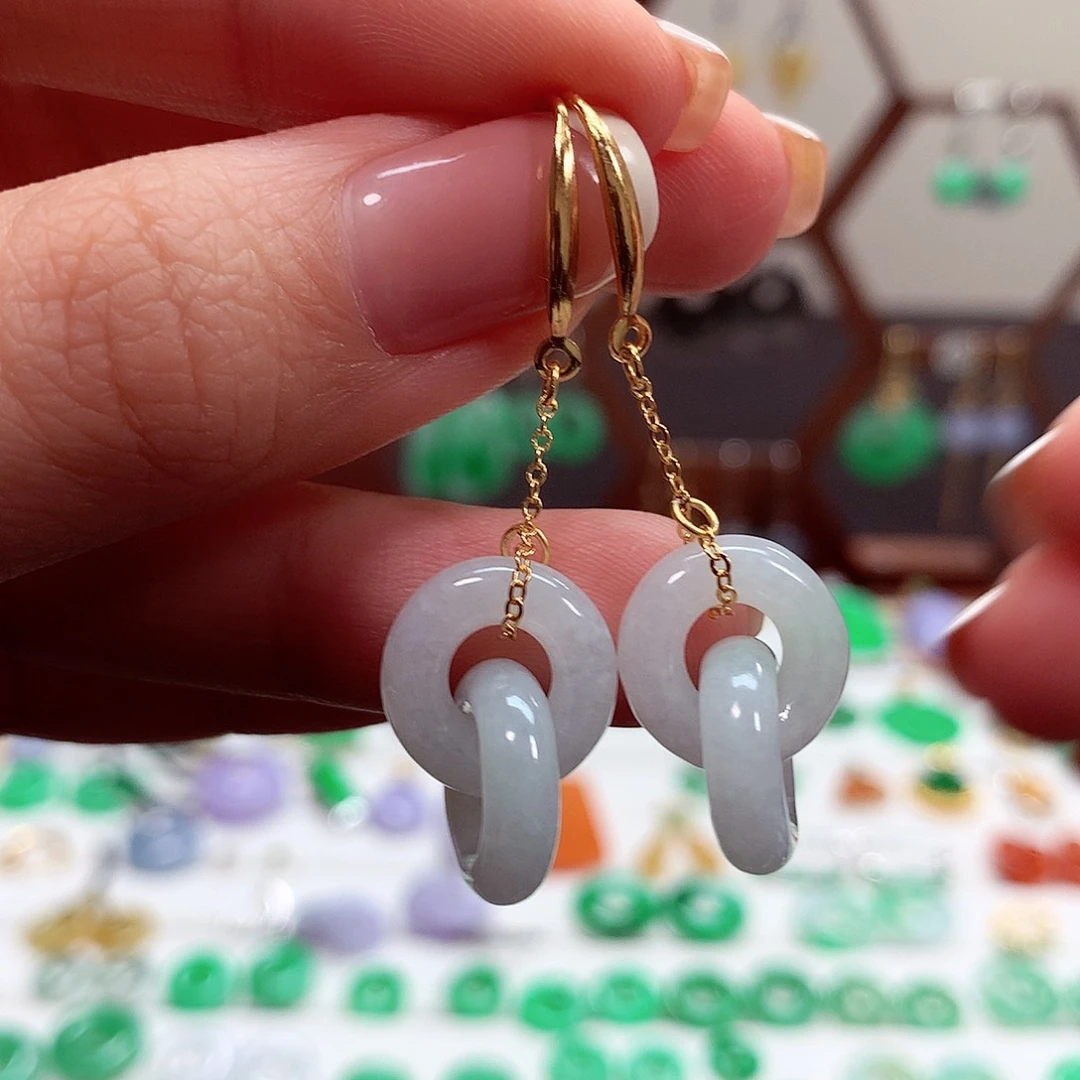 翡翠耳饰银S925镶嵌天然翡翠