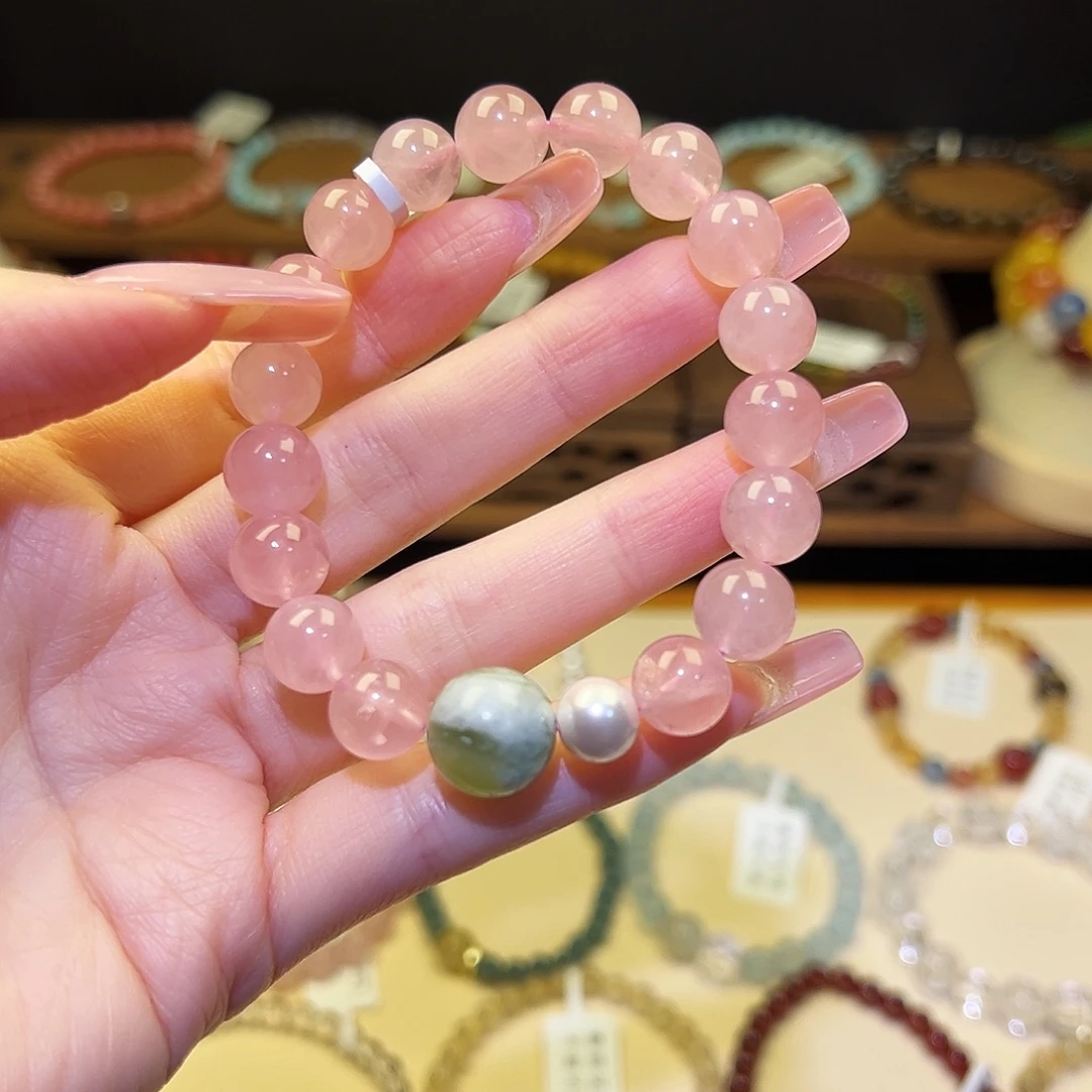 银S925镀金镶嵌水晶手串粉1402