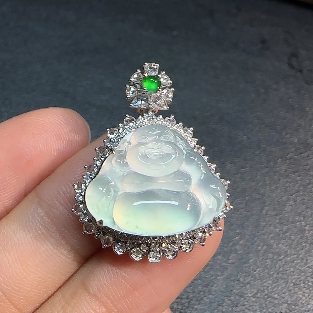 翡翠18K金镶嵌吊坠(不含链)佛公