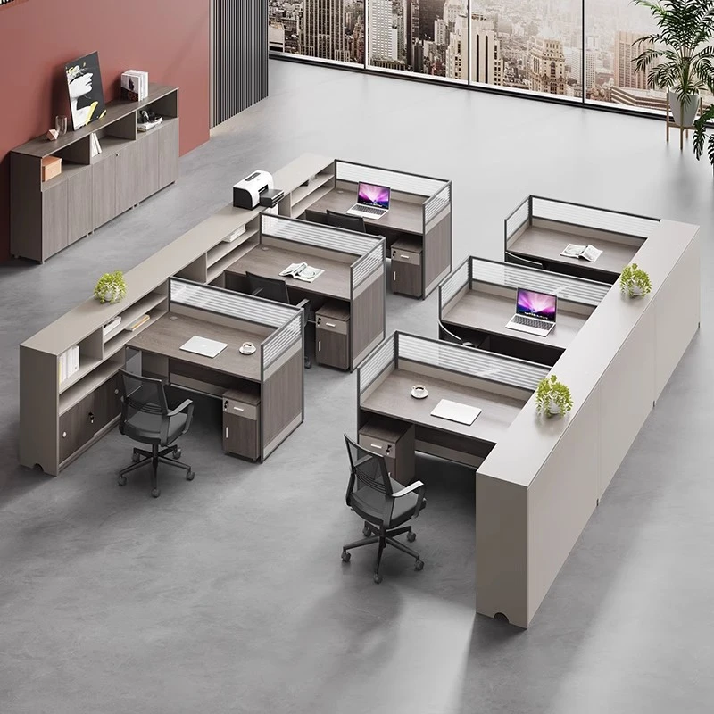 职员办公桌椅组合4/6员工桌双/四/六人位简约现代财务室屏风卡座