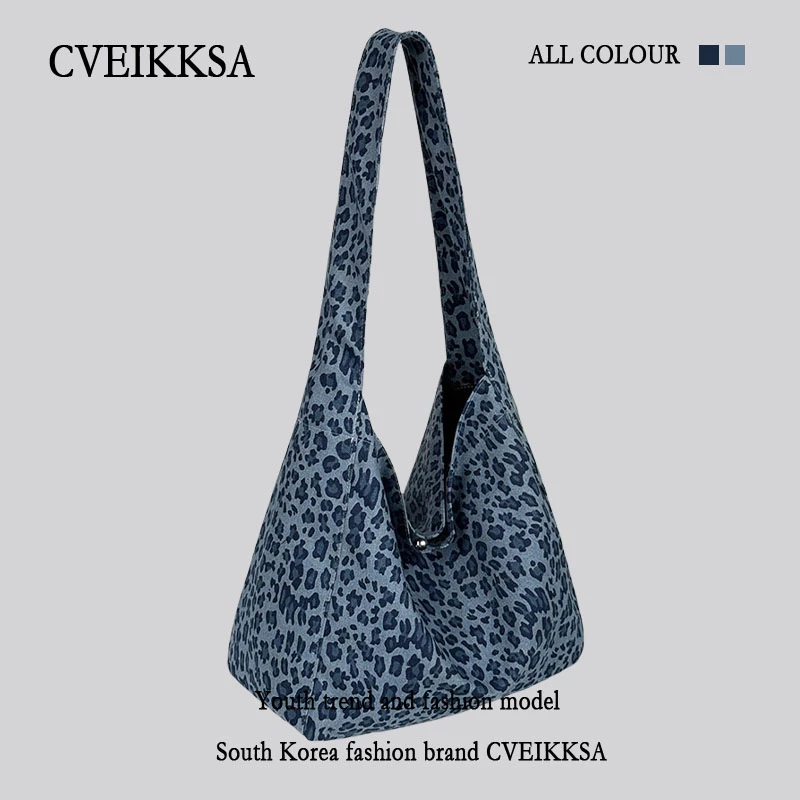 CVEIKKSA韩系ins复古豹纹帆布包时尚购物单肩包大容量通勤托特包