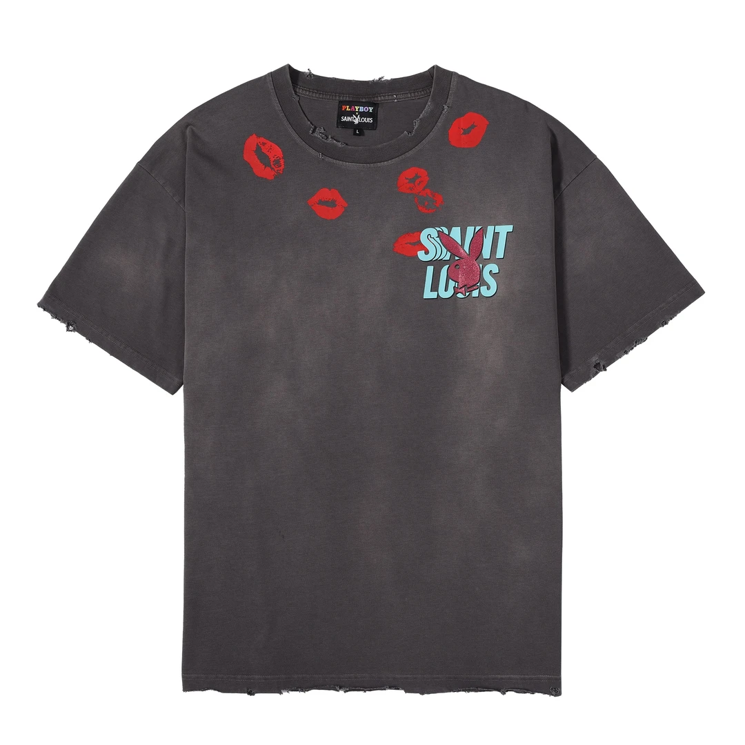 SSSAINT LOUIS x Playboy 联名系列 logo唇印印花水洗短袖T恤 男