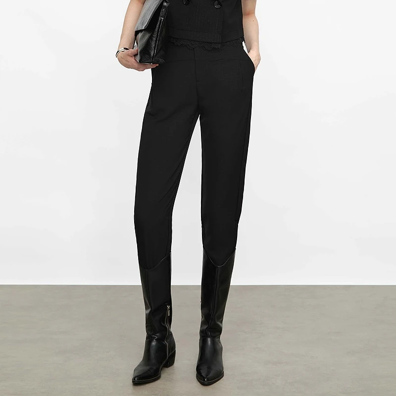 S·DEER【粉丝专享】圣迪奥运动纯色休闲裤极简风修身长裤S24280809