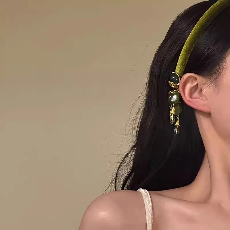 橄榄绿!新中式民族风流苏发箍女高级感轻奢气质压发头箍2025新款