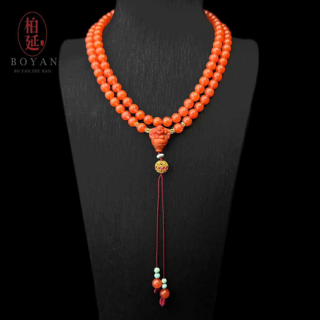 【璀璨星河】18K金天然南红冰红项链原创设计女款民族风百搭HT0475