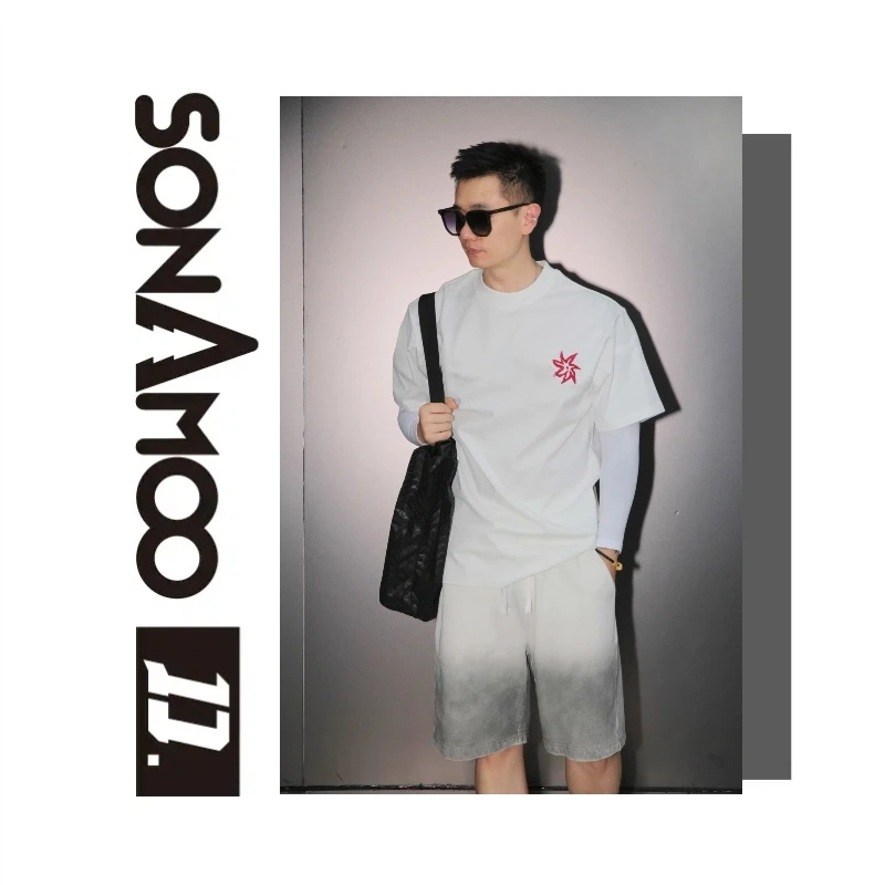 【新品福利】火花D刺绣图案圆领男T恤夏季百搭休闲D18816