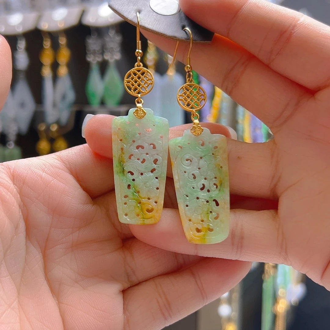 银S925镀金镶嵌翡翠耳饰