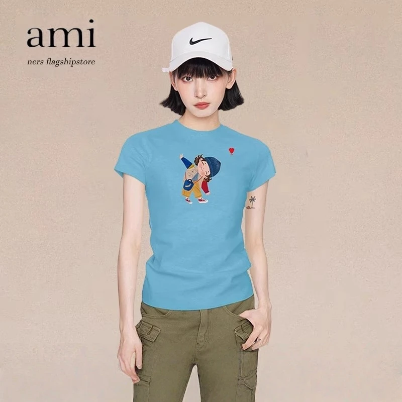 【小璐专属】正品AM I KMKM女印花正肩短袖T恤修身显瘦辣妹上衣夏季