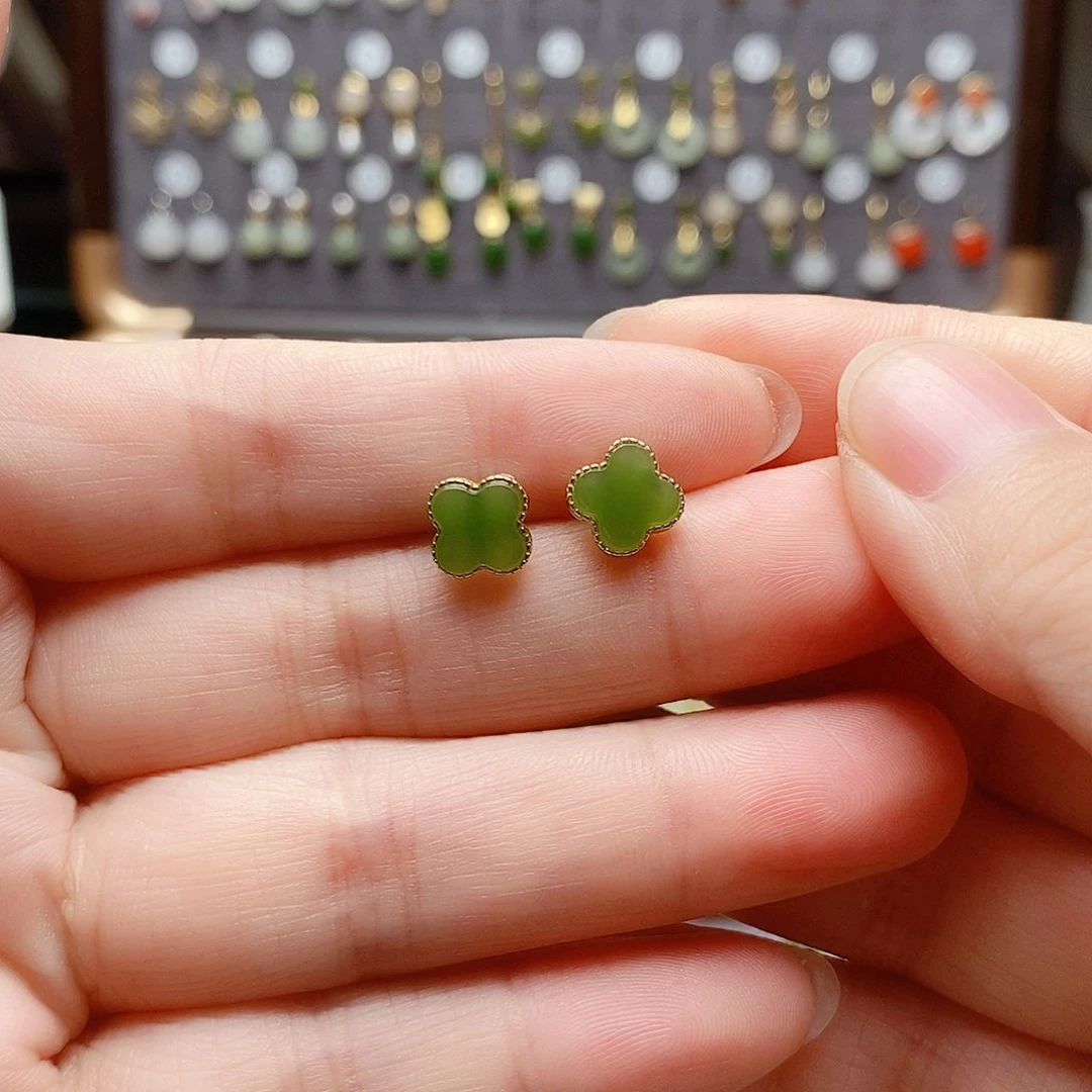 银S925镶嵌和田玉耳饰