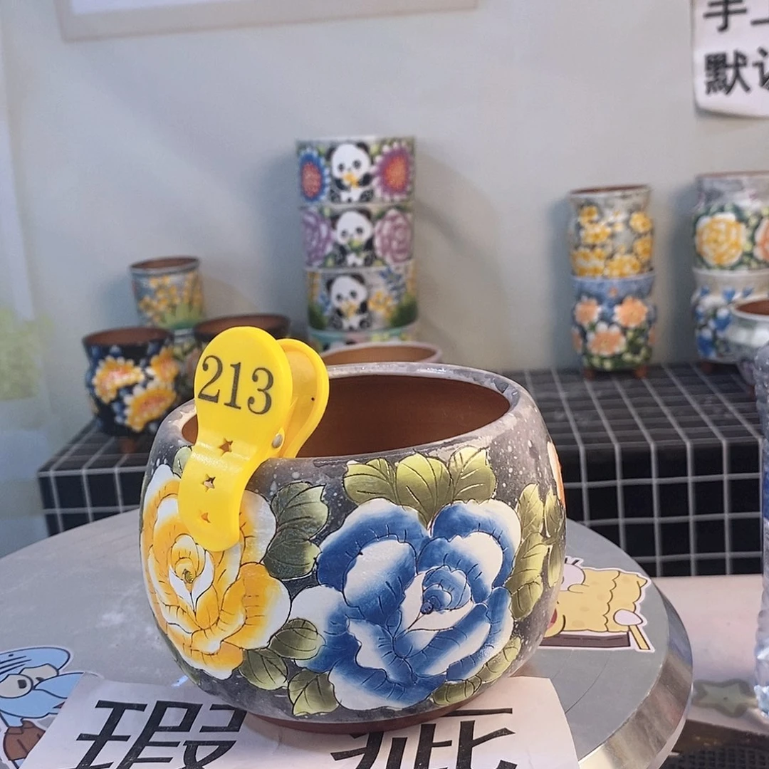 红泥花盆红陶手绘花盆