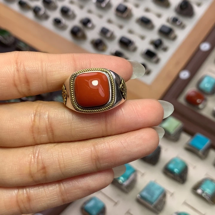 在***你南红玛瑙银S925镶嵌戒指