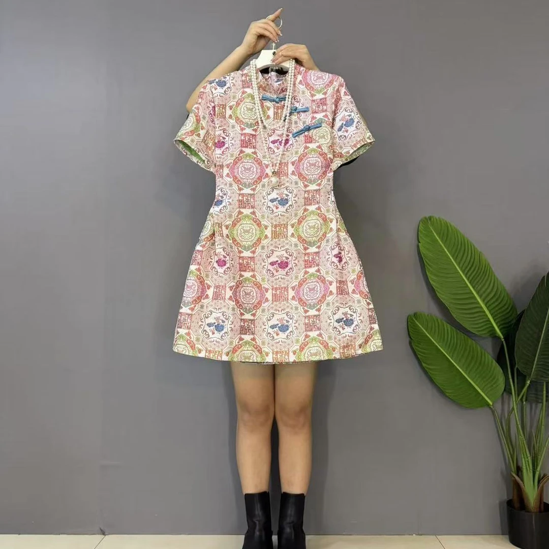 新款大码女装时尚洋气新中式复古显瘦连衣裙