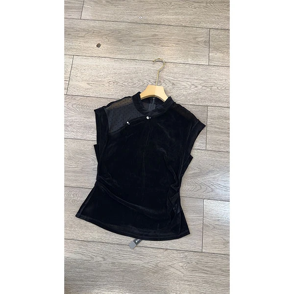 夏款清薄透气丝绒国风气质女人味上衣 69631介意掉色浮毛的慎拍