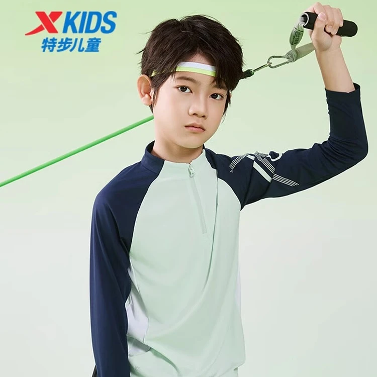 特步童装男童长袖T恤2025春秋新款儿童运动上衣大童秋款速干薄款