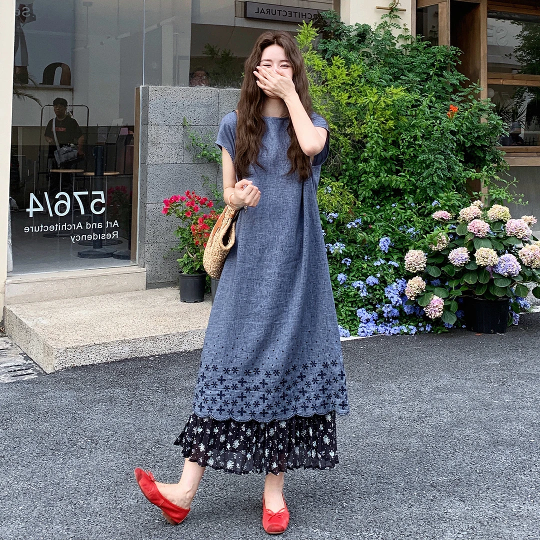 法式轻奢时尚高级气质印花连衣裙女夏季新款时尚宽松淡人穿搭长裙