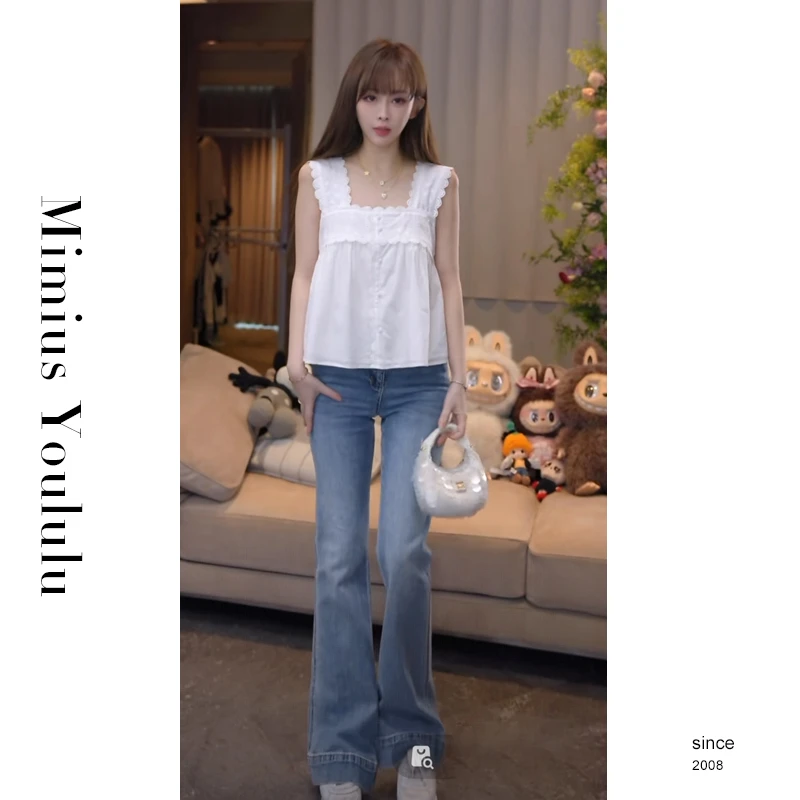 【mimius】喵喵 法式小众精致花边方领吊带背心  G07173
