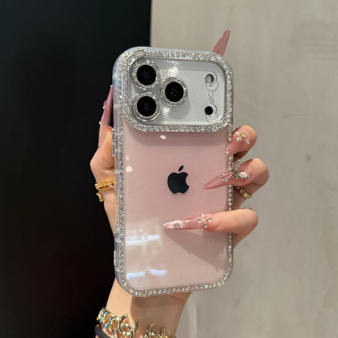 高级双面闪粉镶钻适用苹果16手机壳iPhone15promax全包镜头14女13