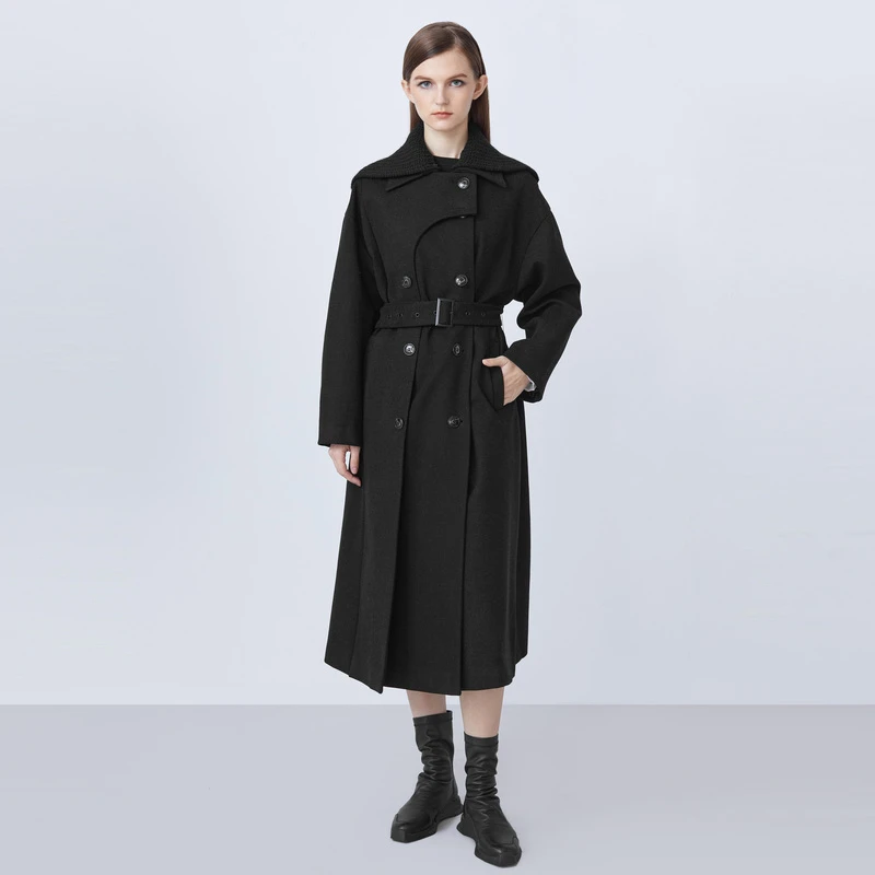 圣迪奥时尚气质翻领收腰毛呢大衣S21461826