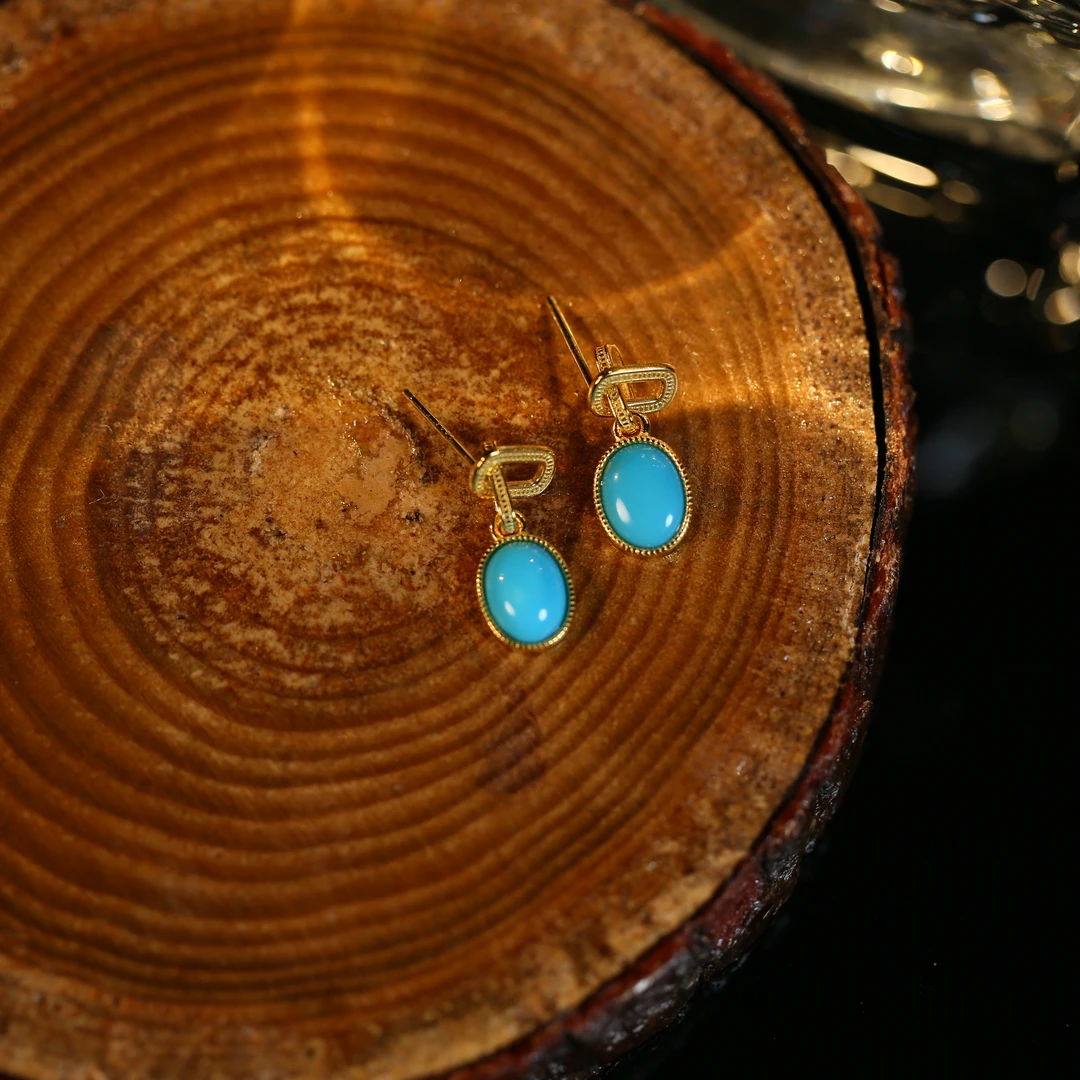 【灵熙专属】S925银绿松石绿松旦面耳环(约6*8mm) XZ0138BZ A51
