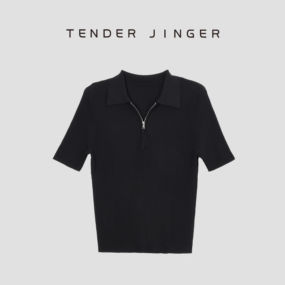 【专柜】2024夏气质翻领半拉链针织短袖T42SCC76977