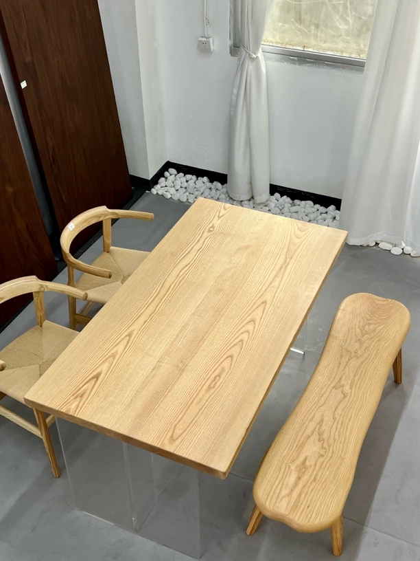 长155 宽82.5 厚4.4 北美白蜡木双拼原木风简约风日式风茶桌餐桌