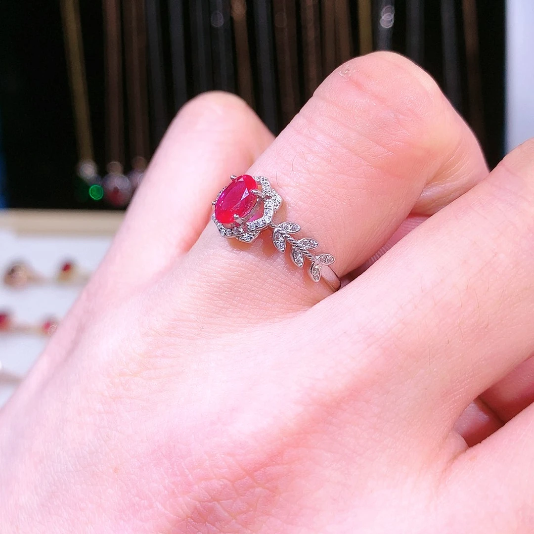 红宝石戒指银S925镶嵌