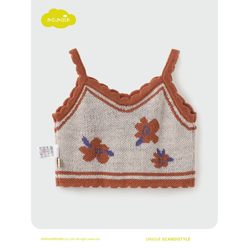 moimoln小云朵童装秋冬新款女童针织背心女宝宝吊带无袖t恤上衣