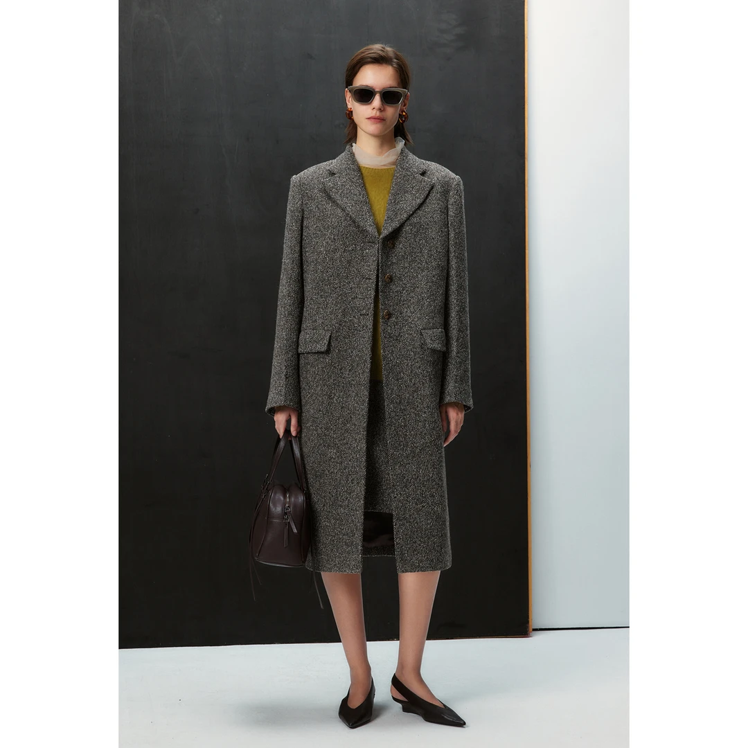 LYNEE【千金套装】复古中长西装式大衣 廓形毛呢外套LGD2FAW095
