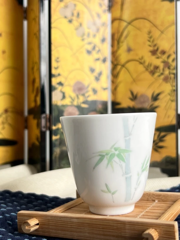 手绘竹节闻香杯品茗杯小清新风手绘茶杯