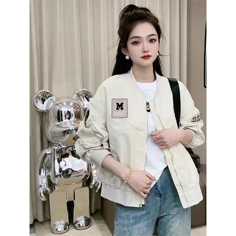 美式复古刺绣贴标立领棒球服短款外套女2025冬季新款宽松休闲上衣