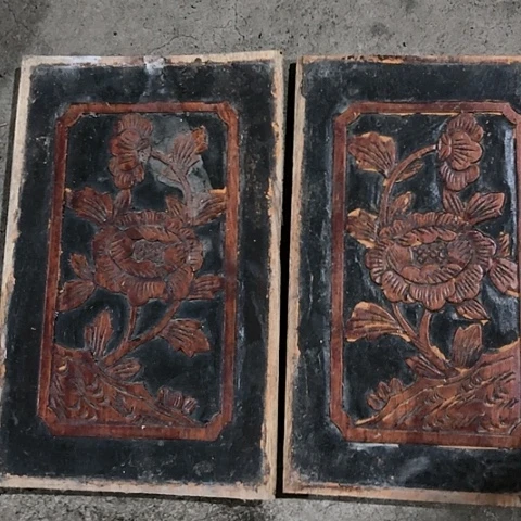 风车木（黑檀木）老木雕老人物花板