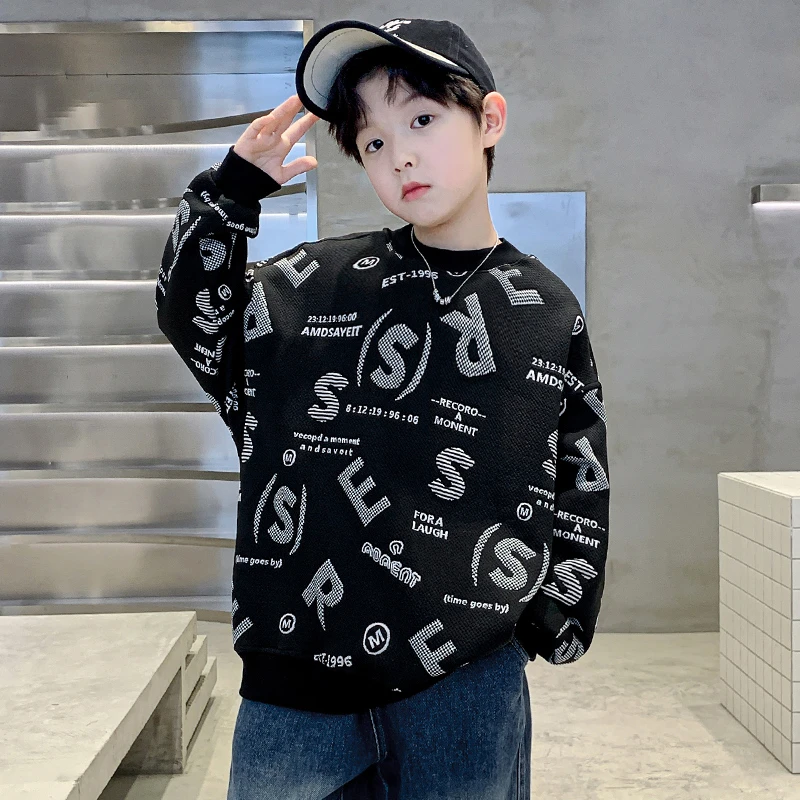 男童春秋款卫衣2025新款秋季字母印花长袖中大儿童男孩秋装上衣潮
