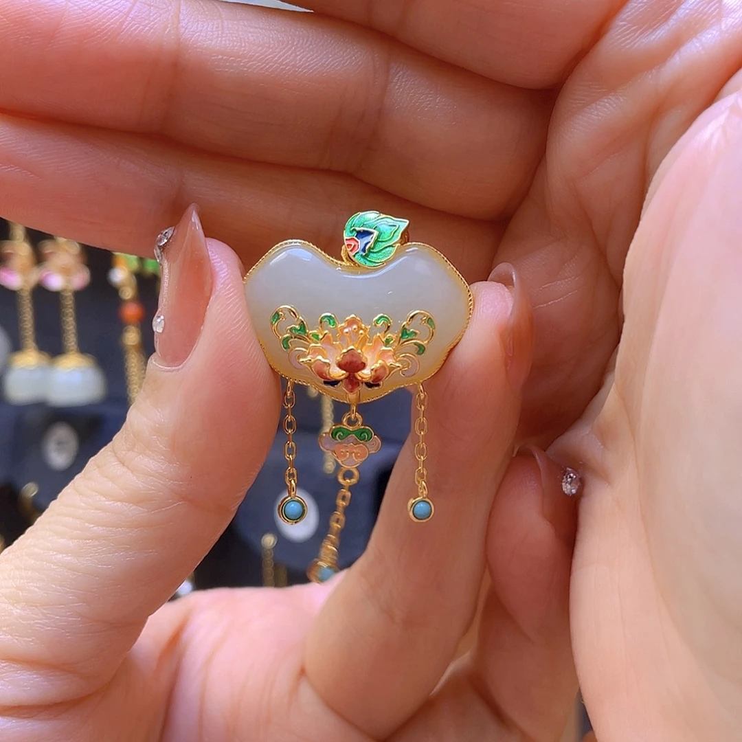 和田玉银S925镀金镶嵌颈饰