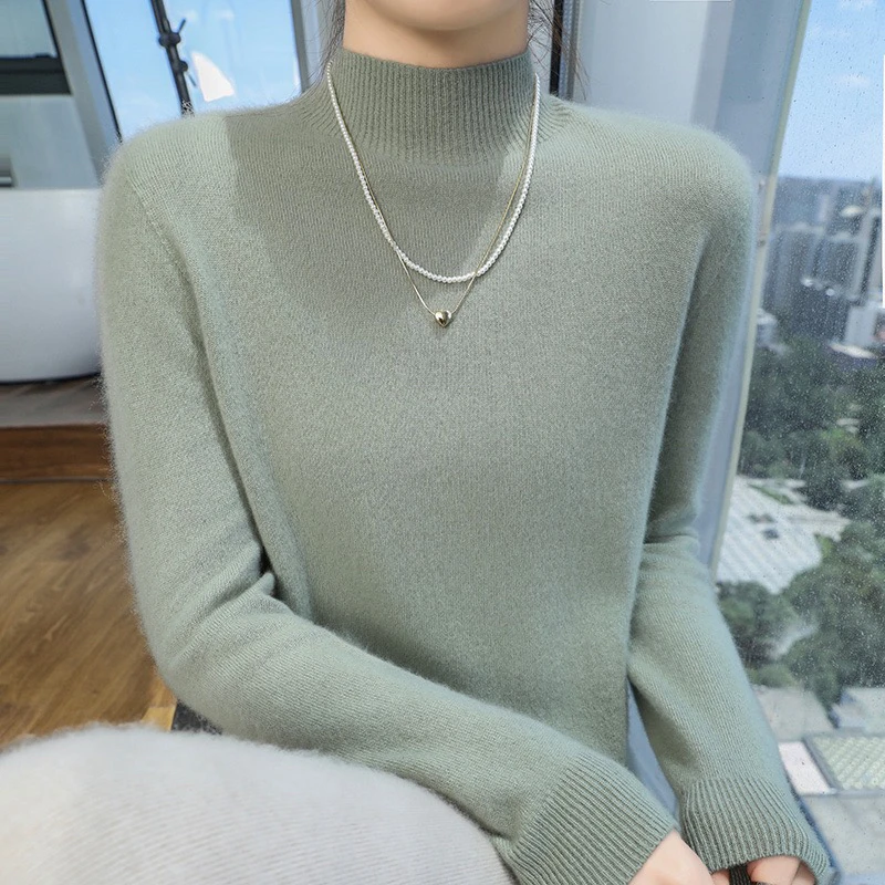 小山羊 万能搭基础款一线成衣半高领平面纯羊绒衫