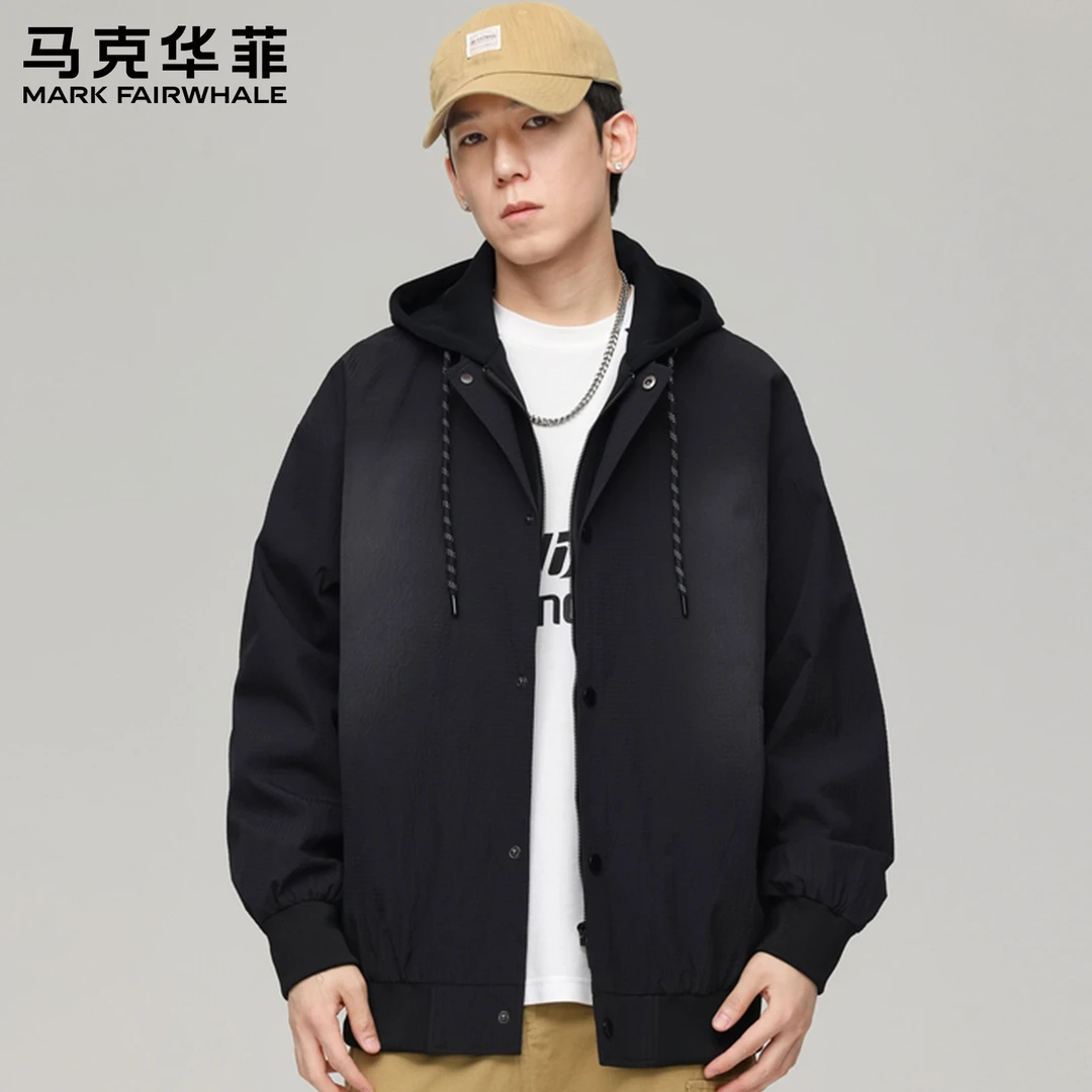 【连帽款】马克华菲时尚拼接款男士夹克秋季潮流宽松舒适连帽外套