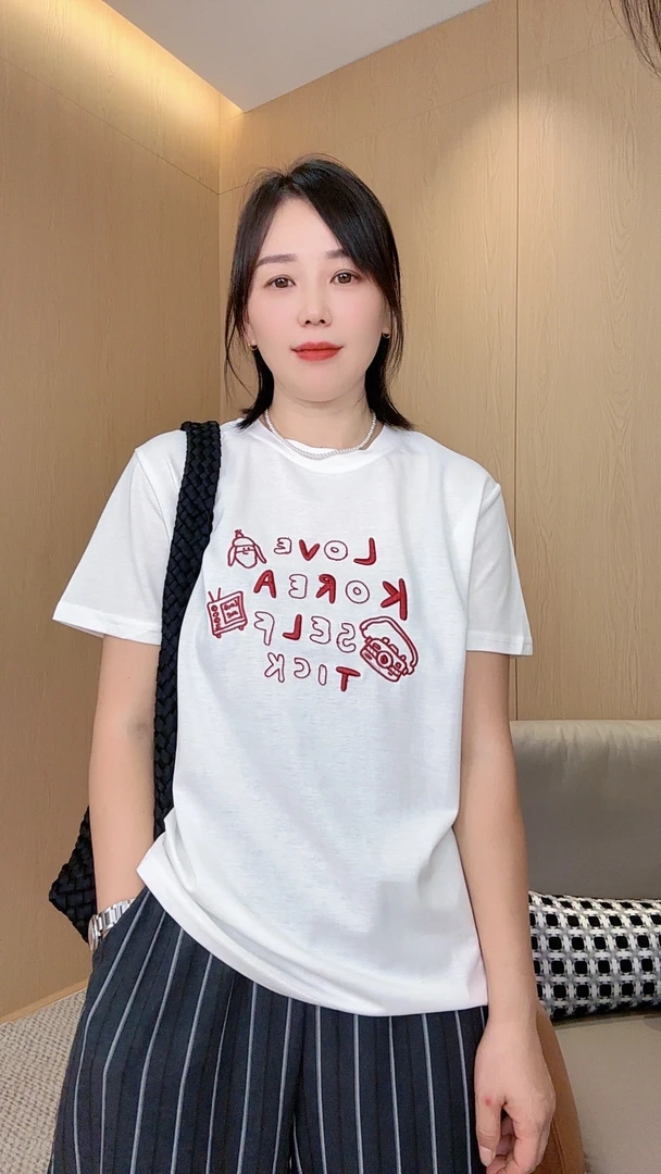 夏季韩系重工刺绣字母卡通显瘦短袖上衣 A8825