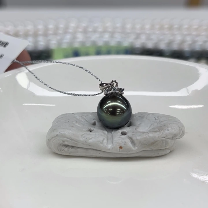 银S925镶嵌吊坠(不含链)海水珍珠9-10m 85号