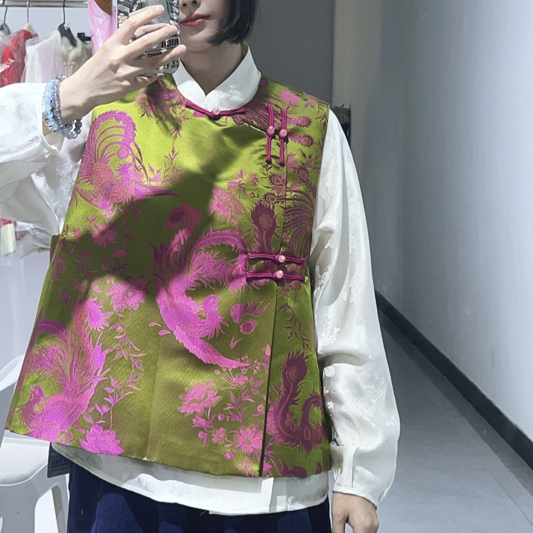 桑蚕丝老缎秋季新款常规立领修身型民族风马夹唐装服装复古马甲