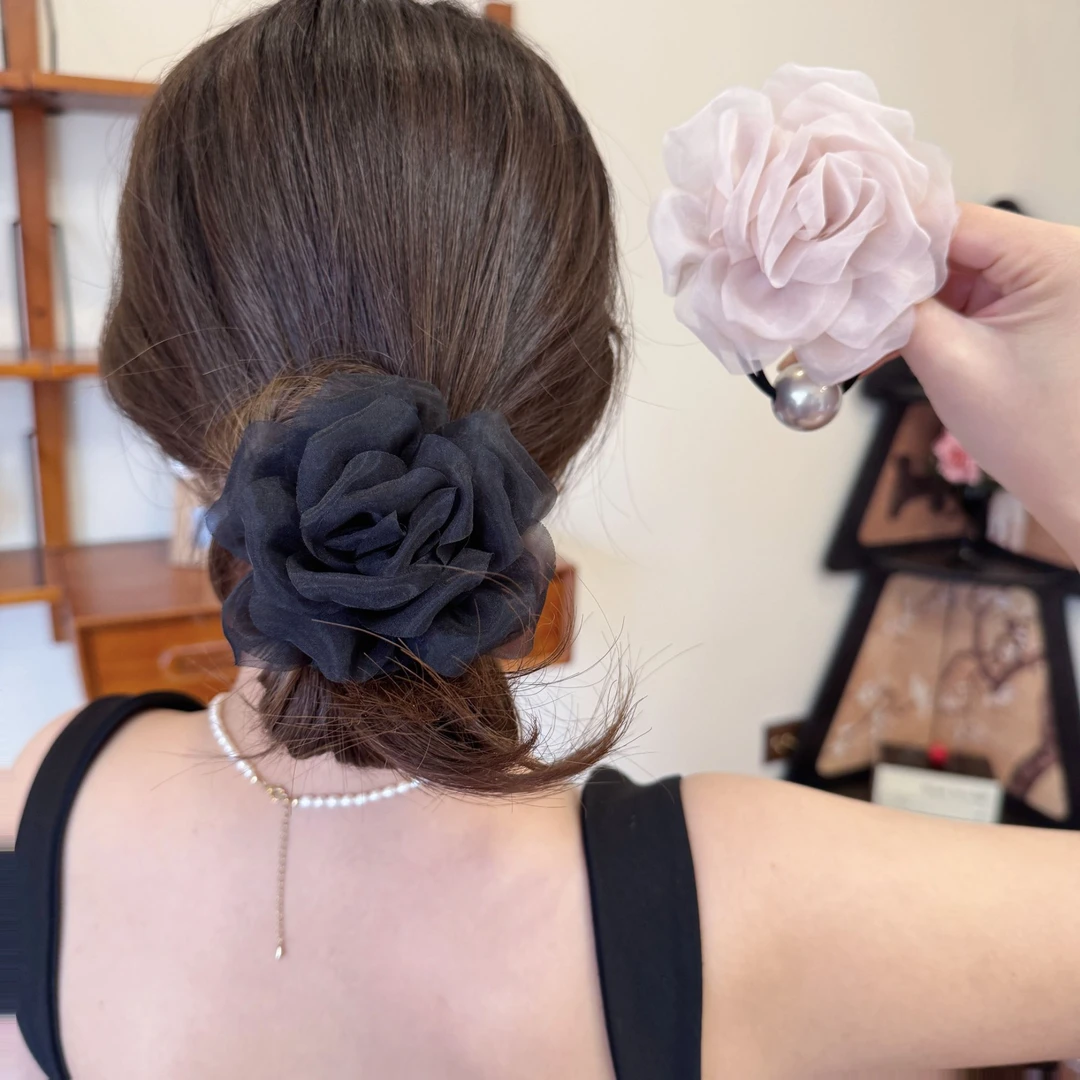 法式复古发圈超大精致玫瑰花扎头发头绳头花饰品2025新款高端爆款