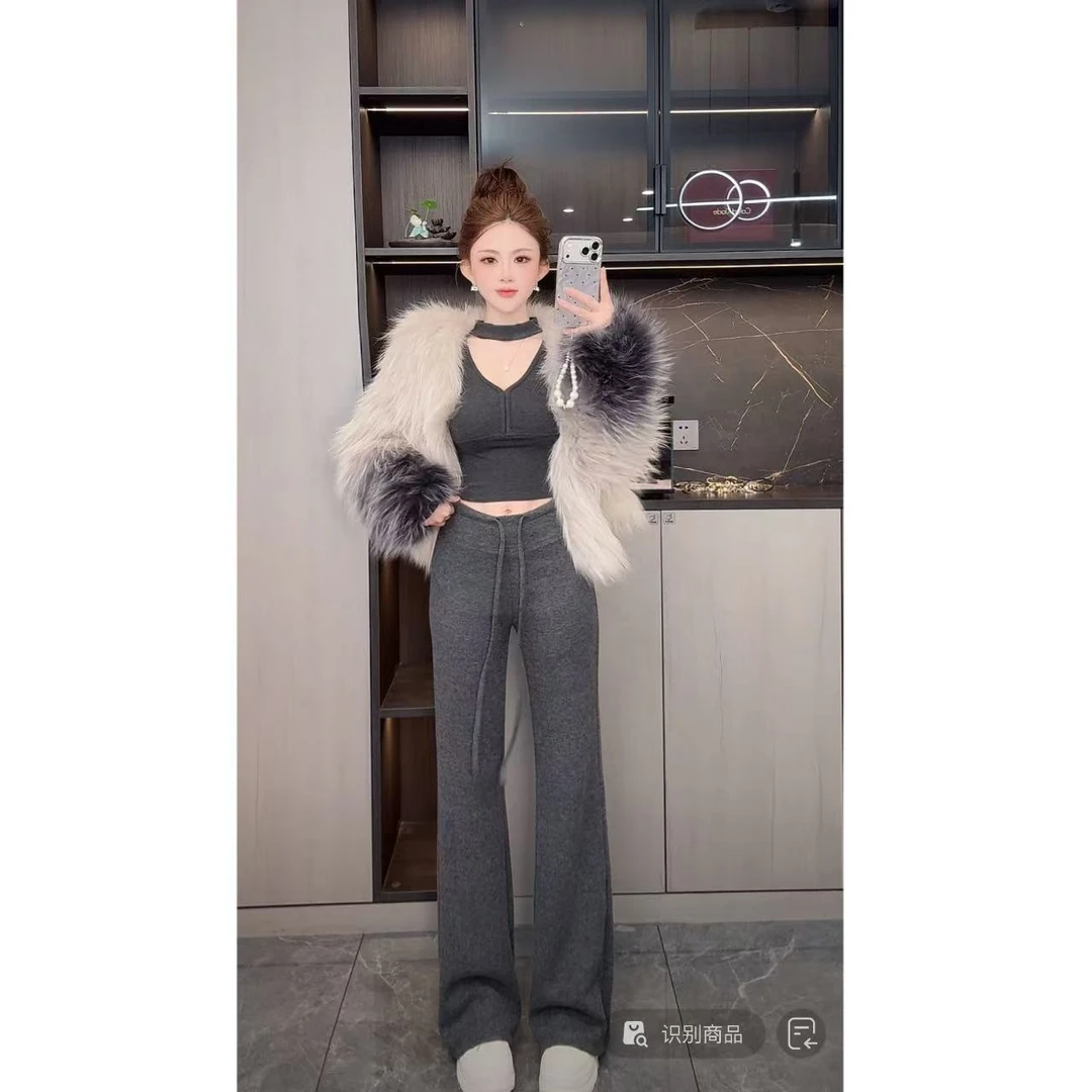 曼曼【奶皮羊绒裤】软糯加绒抽绳显瘦垂垂裤6850#