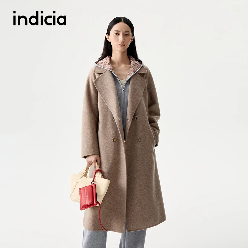 indicia标记25冬新款赫本风宽松中长款韩版翻领毛呢大衣L2D5DY258