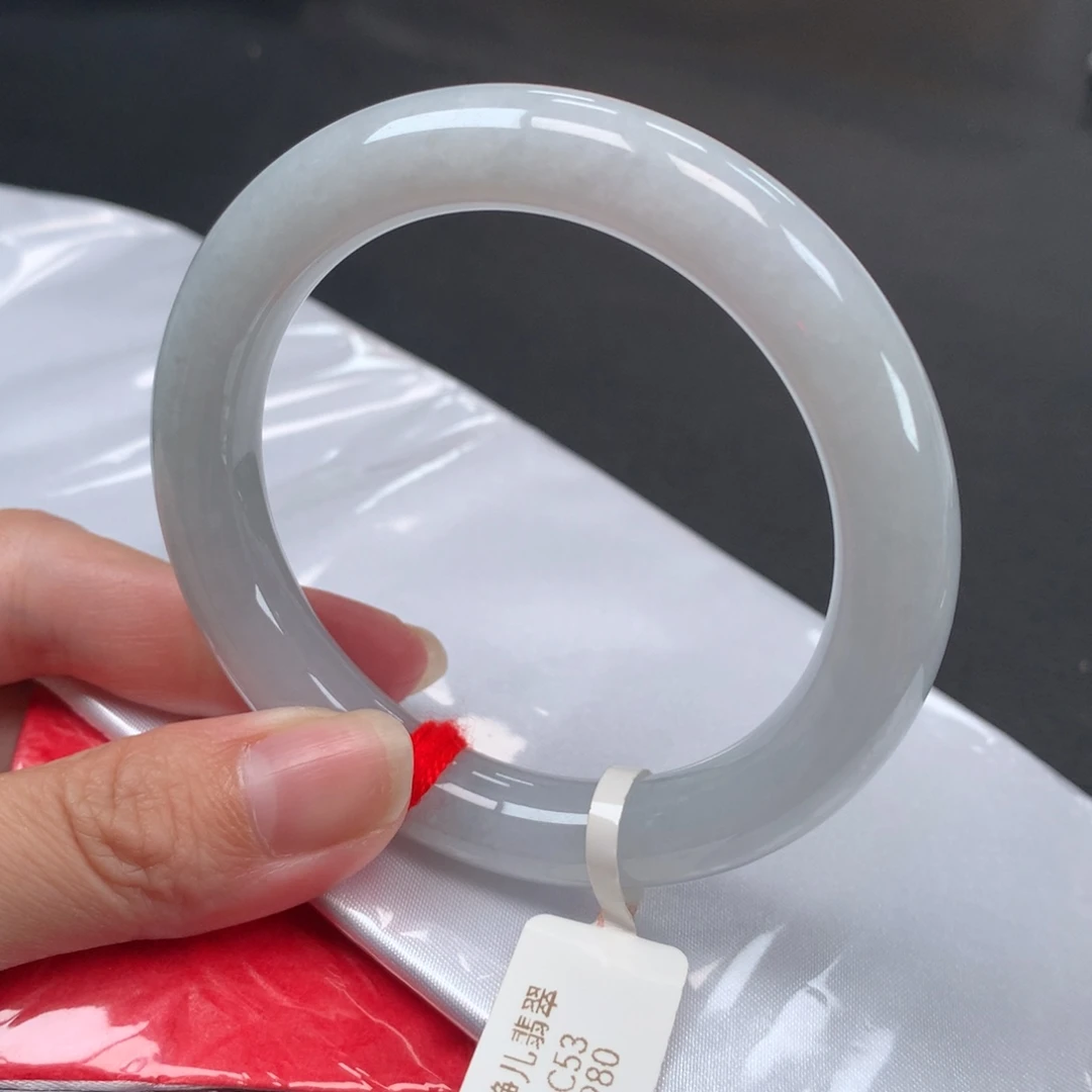 翡翠未镶嵌手镯53圈口白月光