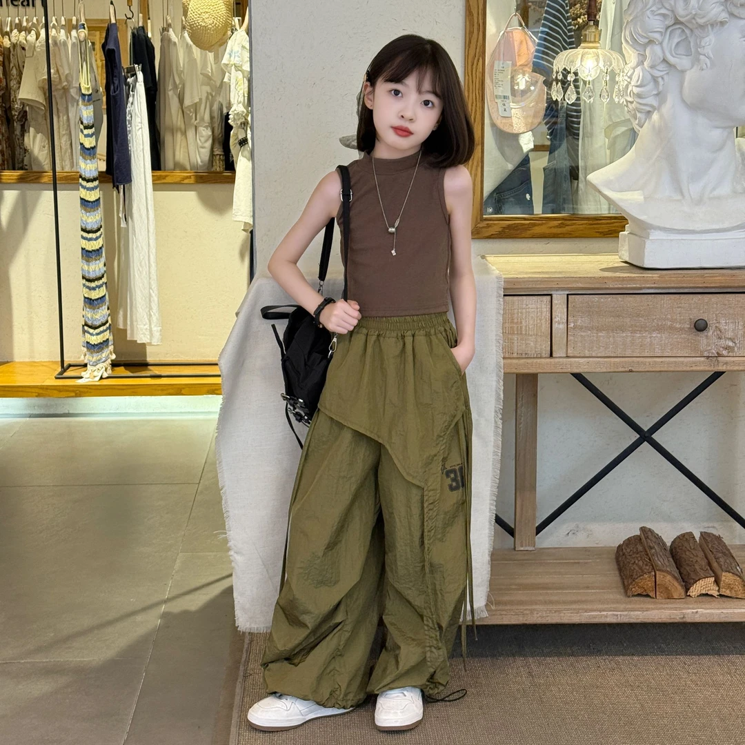 女童美式不规则裤裙背心2025夏季新款工装薄款长裤背心洋气两件套