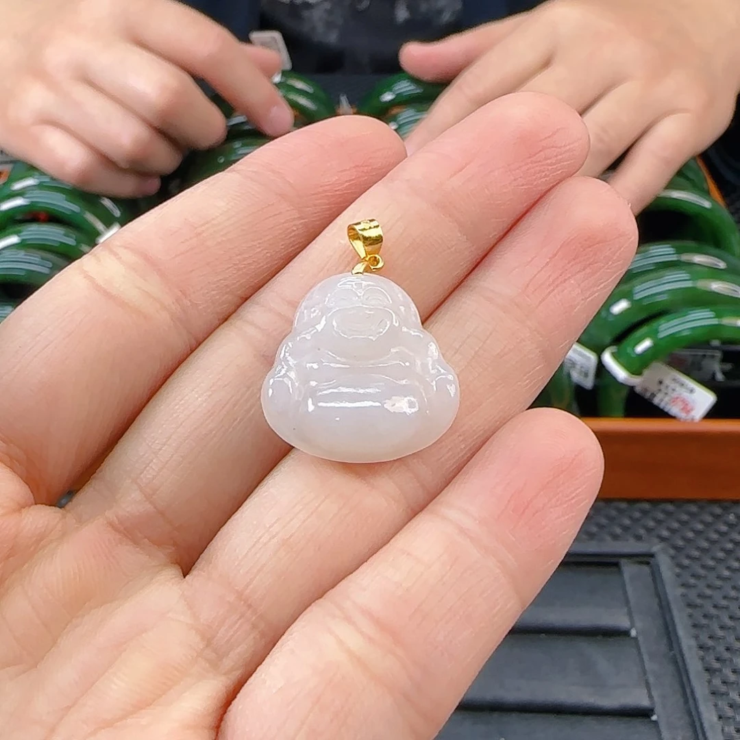 颈饰银S925镶嵌和田玉碧玉佛公卡20福利